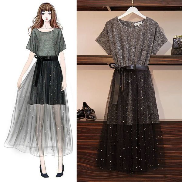 

2021 new summer women clothes tracksuit female t-shirt + beading mesh skirts sets ensemble femme slim two piece set 51yq06, Black;gray