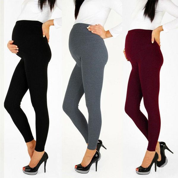 

pregnant womens solid color warm maternity stretchy slim skinny leggings pregnancy pants bottoms, White
