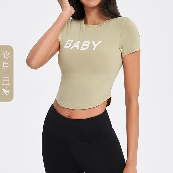 

yoga outfit net celebrity nude sports t-shirt female letters slim slimming wear running short-sleeved fitness top