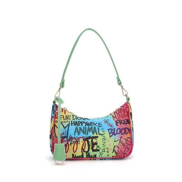 

cross body pu leather women luxury designer handbag 2021 shopper wallet fashion casual color contrast graffiti chain baguette shoulder bag