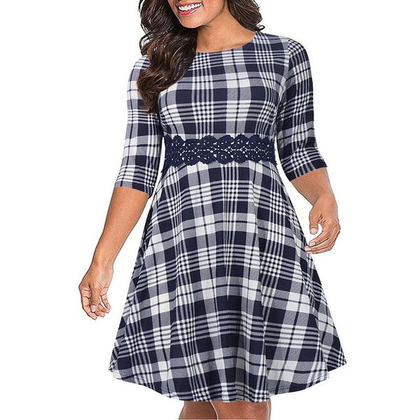 

big size 9xl dress for fat mm 2021 women summer dress loose slim plaid plus size dresses women clothing vestidos, Black;gray