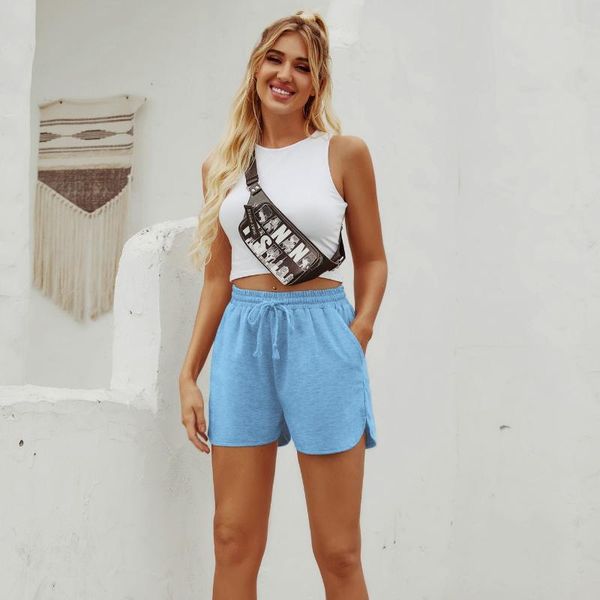 

women's shorts ins spring summer fashion side vents european american high waist casual straight drawstring solid color mini, White;black