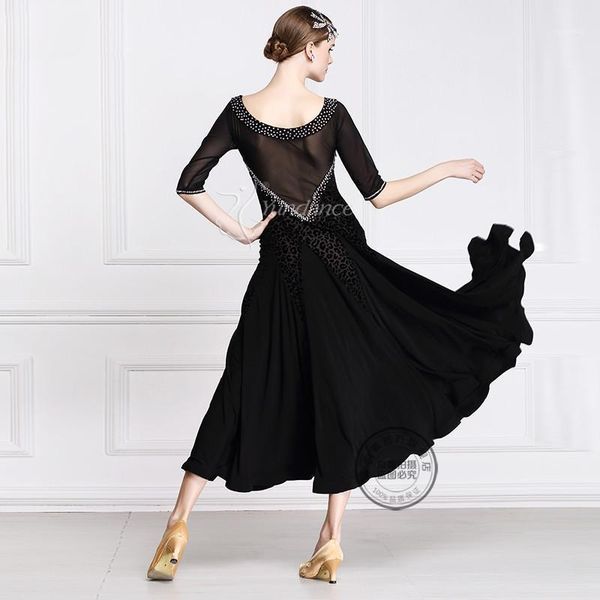 

the national standard modern dance clothing big pendulum dress practice ballroom dancing waltz-m1111, Black;red