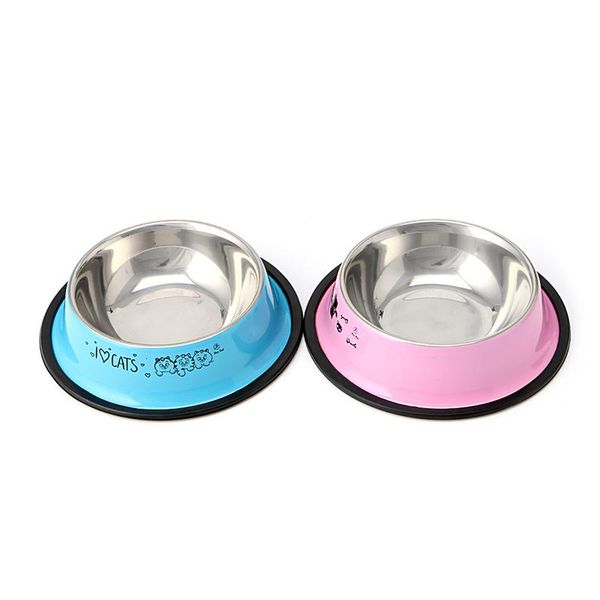 

pet dog cat water dish stainless steel anti-skid bowl feeding feeder tool