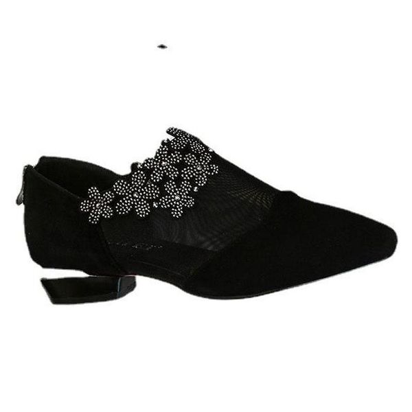 

dress shoes women's mesh hollow-out flower low heel sandals, Black