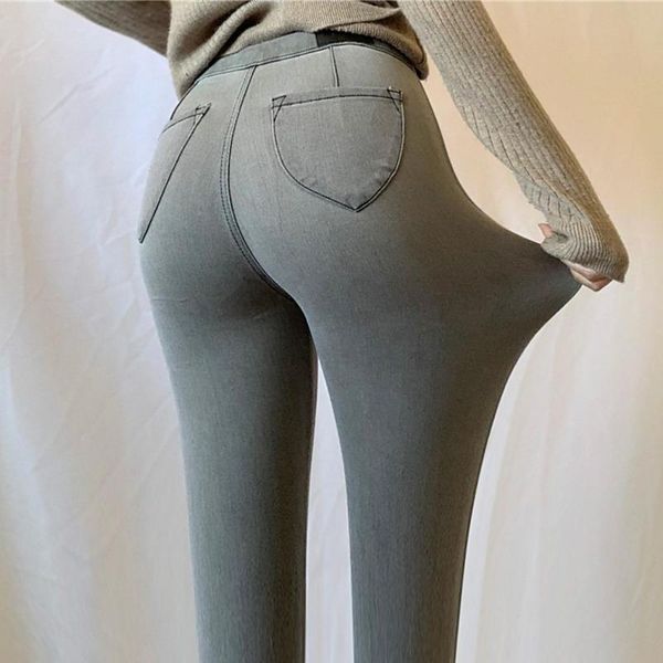 

babyoung women's jeans spring autumn elastic skinny denim pencil ankle pants slim peach hip elastic fitness trousers female, Black;white