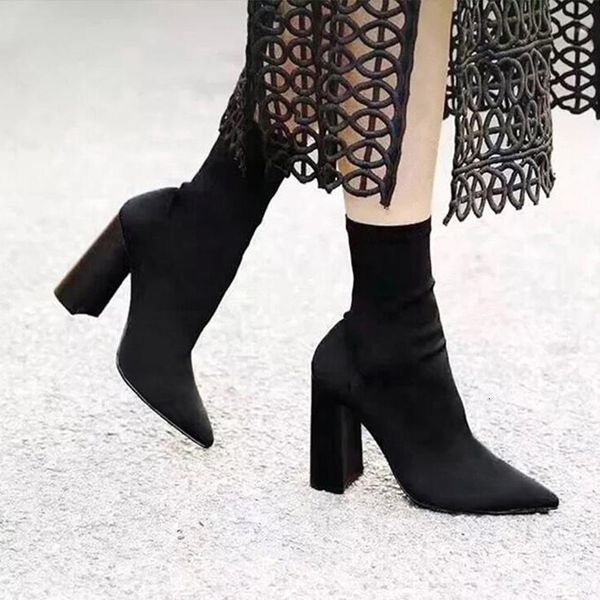 

dress shoes eoeodoit botas femininas de salto alto grosso, bico ponteagudo, chinelo alto, costura, estilo clÃ¡ssico, para primavera e inverno, Black