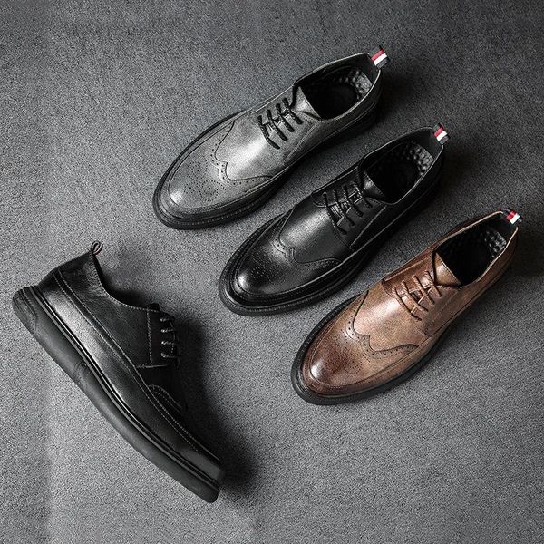 

dress shoes business casual men's brock style carved retro, Black