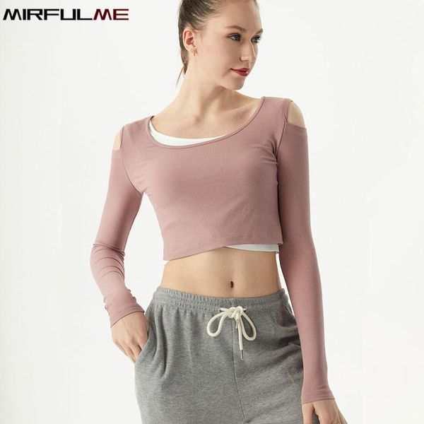 

yoga outfit spring women sport shirt hollow out shoulder long sleeve running t-shirt elastic sweatshirt girls gym workout crop top