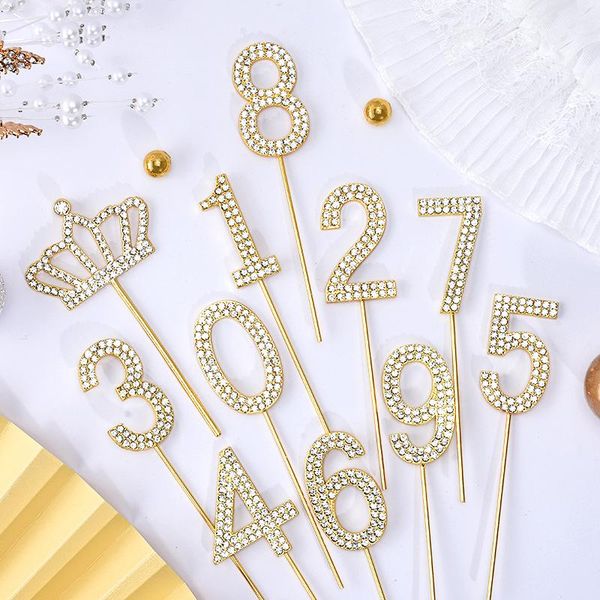 

other festive & party supplies 1pcs glitter digital card cake flag for baby shower alloy birthday decoration gold/silver wedding dessert