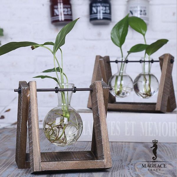 

vases modern style 3 types glass tableplant bonsai flower wedding decorative vase with wooden tray home decoration accessories