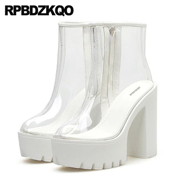 

boots chunky white platform transparent exotic dancer high heel fetish designer ankle clear women pvc zipper shoes black extreme