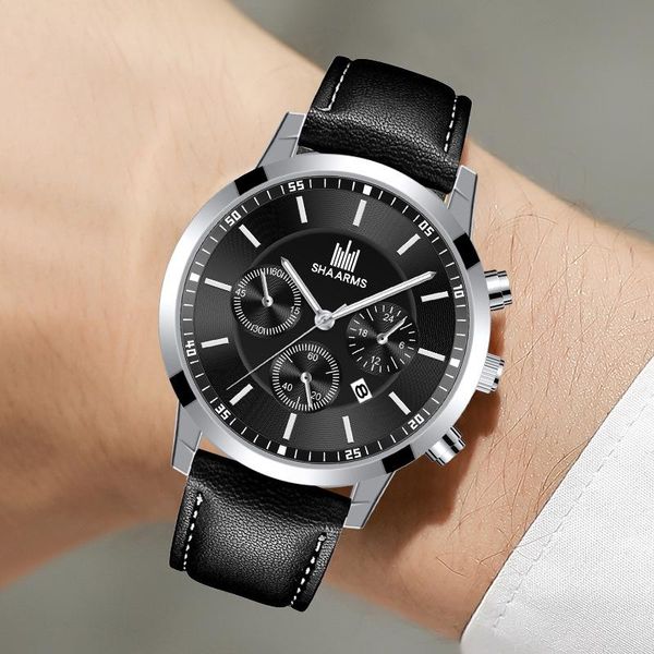 

wristwatches men business luxury watches calendar leather strap watch mens luminous military sport quartz for relogio masculino, Slivery;brown