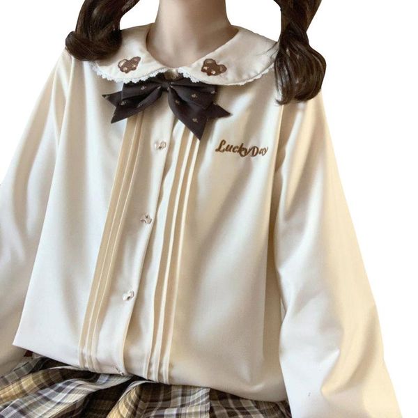

women's blouses & shirts kawaii cartoon jk uniforms embroidered shirt korean fashion doll collar long sleeve blouse harajuku preppy sty, White