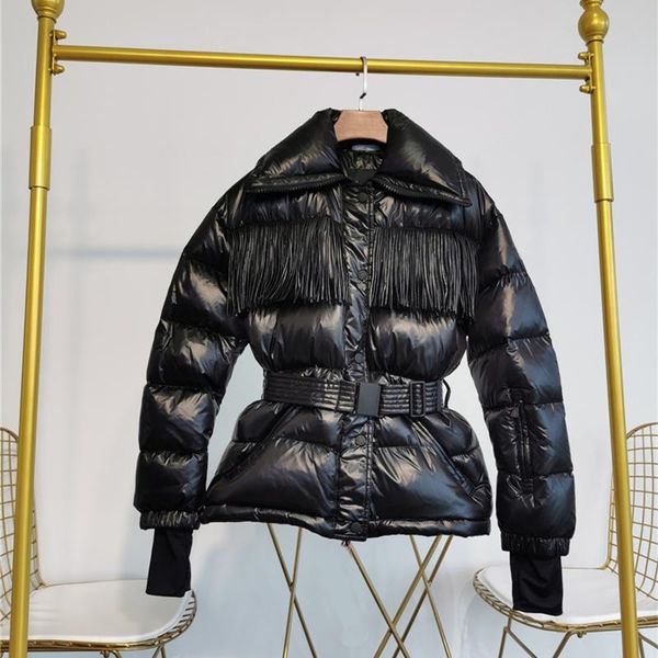 

women down jackets new winter hooded warm coats with sash & tassels 90% white duck down women fashion winter coats, Black
