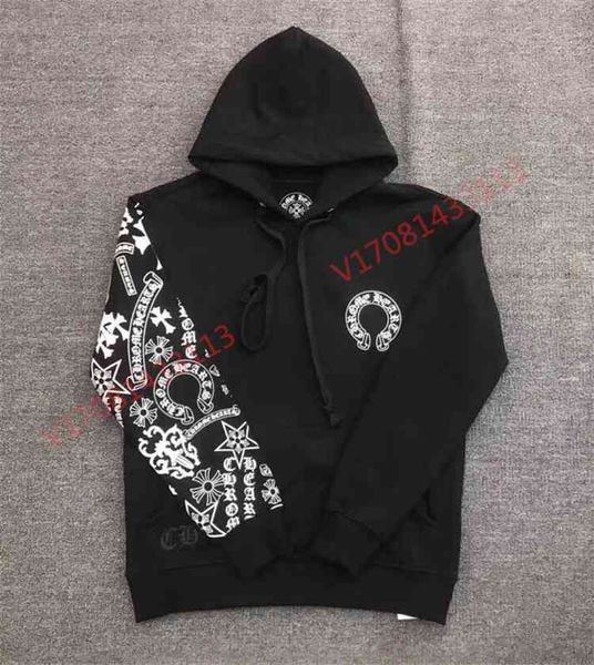 

one chromehearts arm horseshoe sanskrit print men's croxin and women's hooded sweater coats, White;black