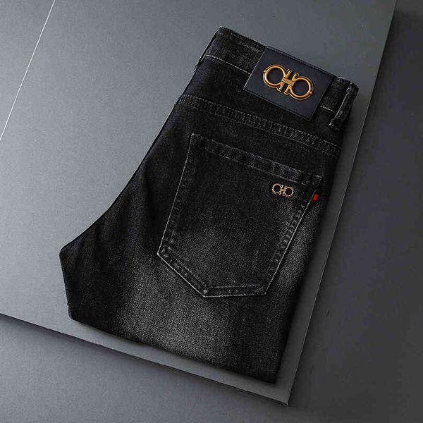

and shipment winter autumn black gray jeans simple versatile slim fit small foot straight pants, Blue