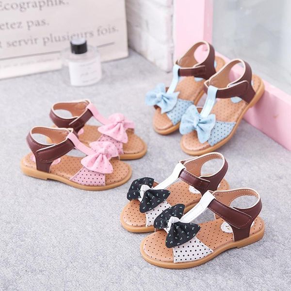 

sandals summer children flats shoes girls fashion princess bowknot flat bottom color blocking beach kids, Black;red