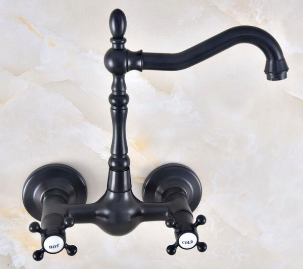 

bathroom sink faucets black oil rubbed antique brass kitchen basin faucet mixer tap swivel spout wall mounted dual cross handles mnf471