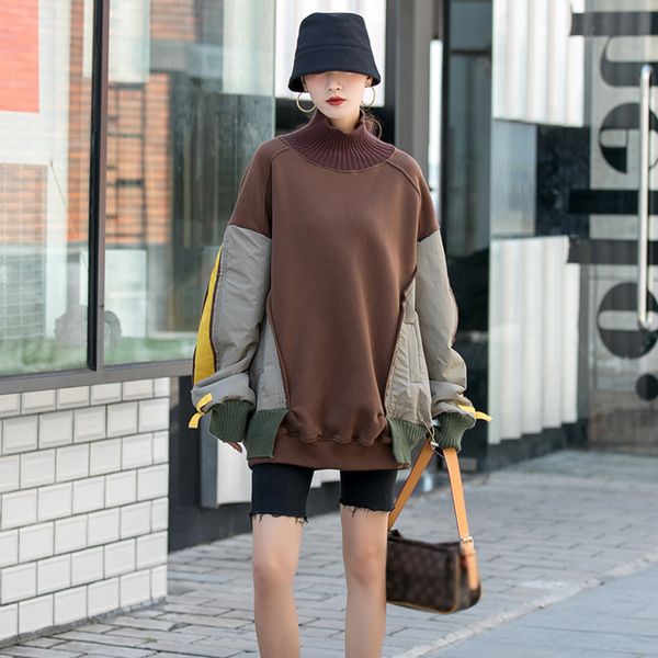 

loose patchwork hit color for women o neck long sleeve casual sweatshirt female fashion new clothing spring, Black