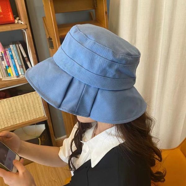 

wide brim hats women's summer folds ruffled fisherman hat letter sun female sunscreen basin folding, Blue;gray