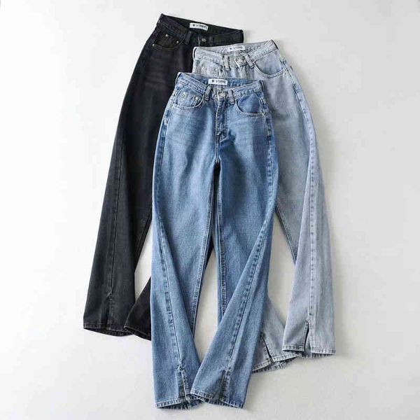 

women's jeans streetwear women straight high waist wide legs denim pants black loose baggy jean casual pocket female trousers 2021, Blue