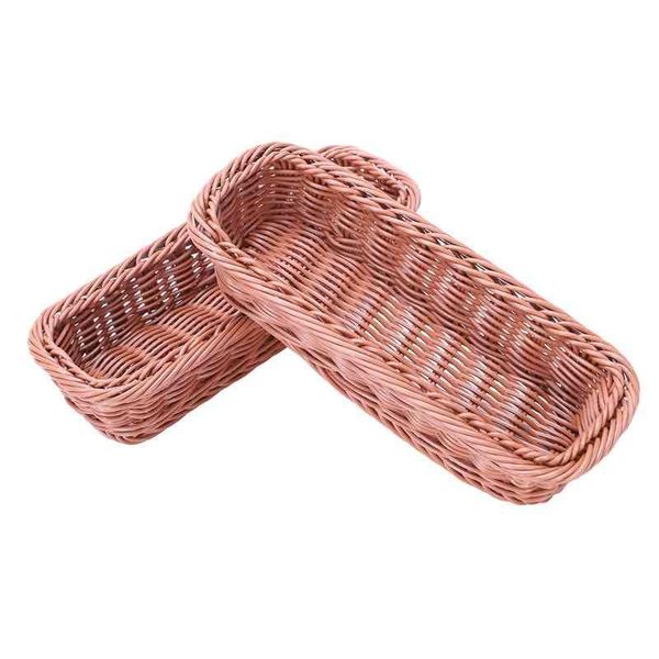 

storage baskets 2pc rattan plastic basket cutlery rectangular box fork chopsticks bread cake fruit
