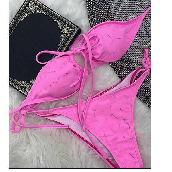 

women's swimwear swim shorts women 2021 bikini swimsuit pink ladies push up brazilian two piece glitter rhinestone set bandage, White;black
