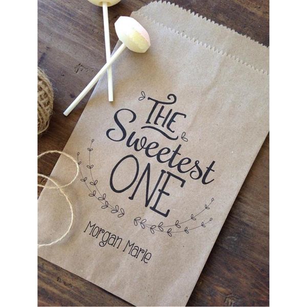 

gift wrap custom girl first birthday favor bags, candy bag, treat sweetest one buffet