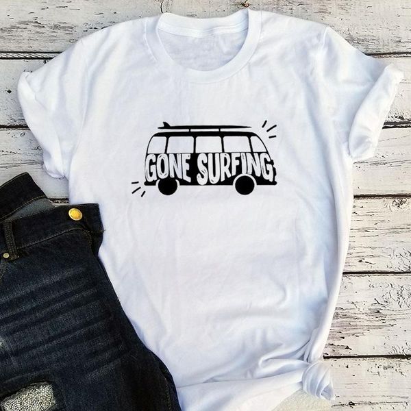 

women's t-shirt gone surfing summer 2021 women holiday beach fashion clothing o-neck cartoon black tee kawaii clothes harajuku girl, White