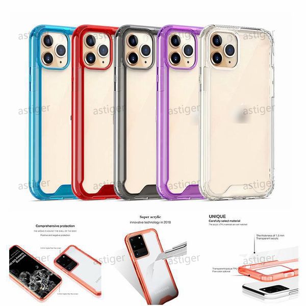 Clear Acrylic PC TPU прозрачные ударопрочные телефонные чехлы для iPhone 12 11 Pro XR XS MAX 7 8 плюс Samsung Galaxy S20 Ultra S10 Note 10 чехол