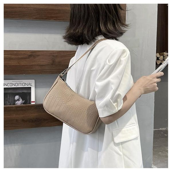 

evening bags crocodile pattern casual women baguette handbags solid color ladies underarm shoulder female armpit bag women's