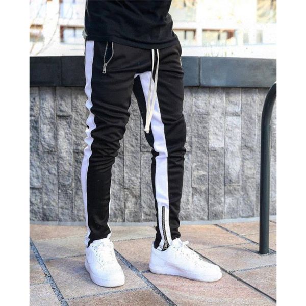 

Men's running , trousers, fitns, bodybuilding, gym, spring and autumn, zipper, leisure, fashion, Black