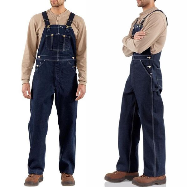 

lugentolo overalls jeans men plus size high waist straight spring fashion new retro loose jeans, Blue