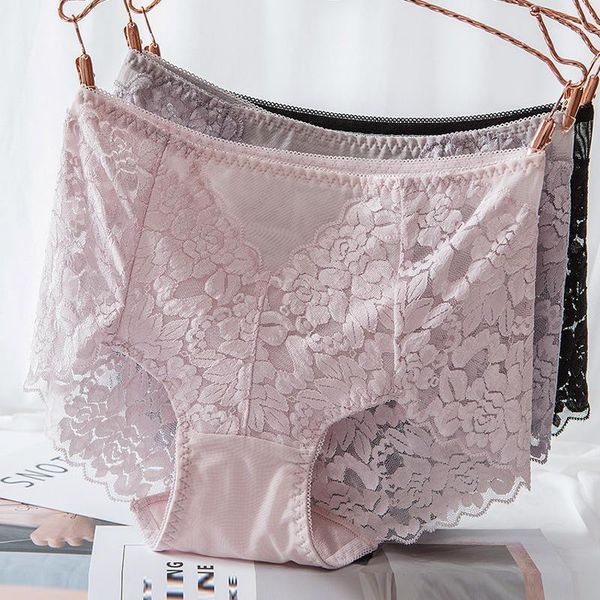 

women's panties ladies mesh high-waist seamless lace underwear briefs transparent silk women cotton health knickers lingerie xxxl, Black;pink
