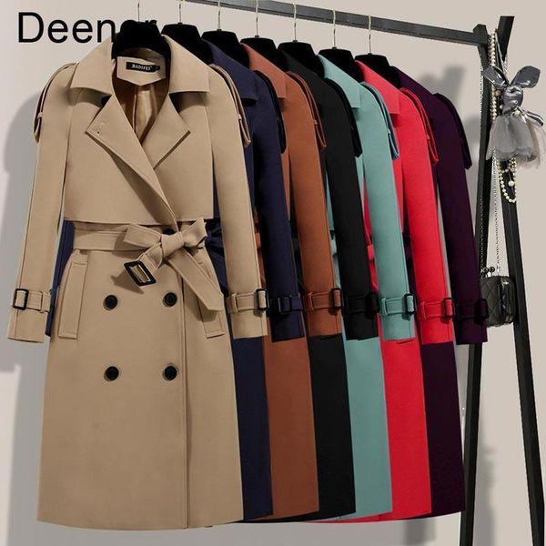 

women's trench coats deenor windbreaker mid-length coat women soild vintage harajuku preppy style double-breasted loose collar, Tan;black