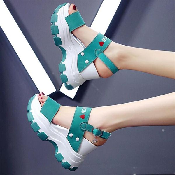 

dress shoes platform ladies sandals 2021 hong kong style women's summer high heels women wedge thick soles increase, Black