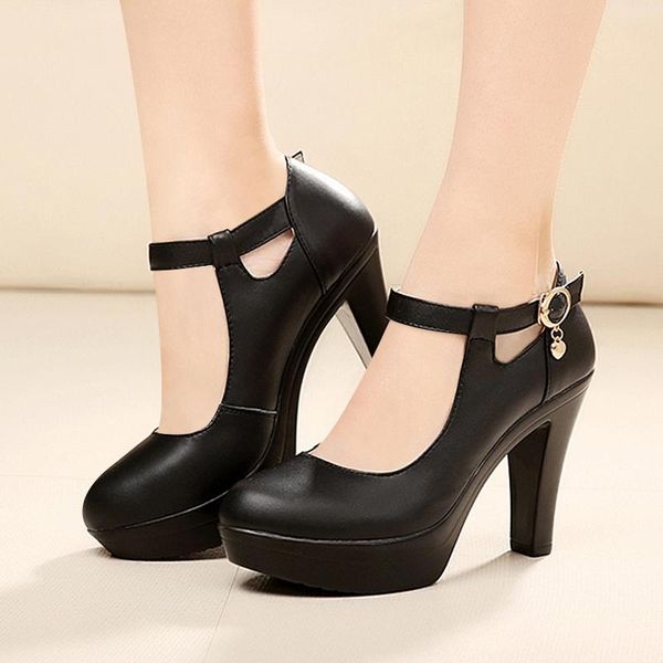

dress shoes toacek quality women's leather with heels 2021 platform mary jane women pumps ol office work woman high, Black