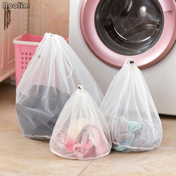 

storage bags noolim 3 pieces/lot white mesh laundry travel delicates clothing drawstring washing bag for underwear socks and clothes