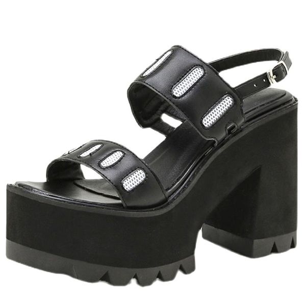 

2021 brand new casual platform chunky high heels gladiator summer sandals black gothic style shoes women