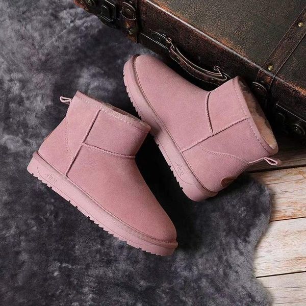 

boots 2021 pink snow winter furry boot women's warm ankle classic woman shoes non-slip flat botas mujer, Black