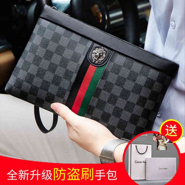 

hand bag tiktok live men's bag leather business classic lattice grab, Red;black
