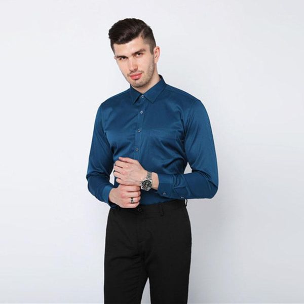 

men's stretch shirt long sleeve fashion slim fit solid color casual no iron cs25 dress shirts, White;black