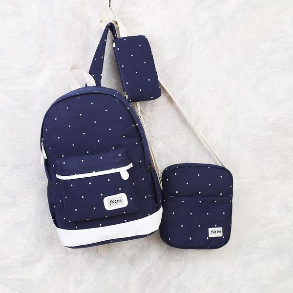 Set di tre pezzi in tela a pois stile zaino Borsa da DONNA Studenti medi della scuola in stile coreano