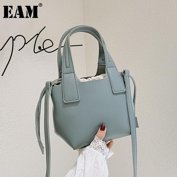 

shoulder bags [eam] women drawstring mini bucket pu leather flap personality all-match crossbody bag fashion tide 2021 18a2043