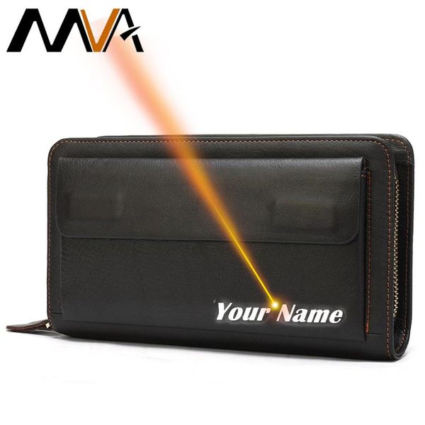 

wallets mva long wallet men leather genuine double zipper man fashion passport cover for card holder purse engraving 9069-b, Red;black