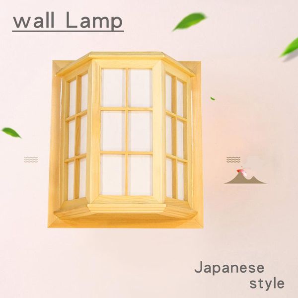 

japanese style pine wood pvc crafts wooden window frame led ac 110/220v aisle wall light fixture luminarias para