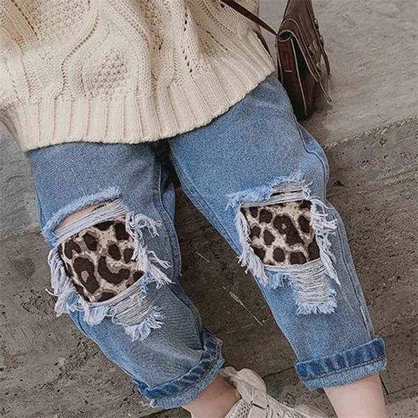 Pantaloni per bambini Autunno Versione coreana Ragazza Stile giapponese Taglio tridimensionale Casual Jeans a gamba dritta 210625