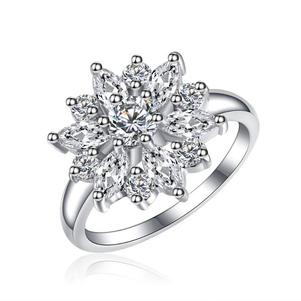 

wedding rings sun flower ring transparent cubic zirconia ladies engagement exquisite girl decoration holiday jewelry gift, Slivery;golden