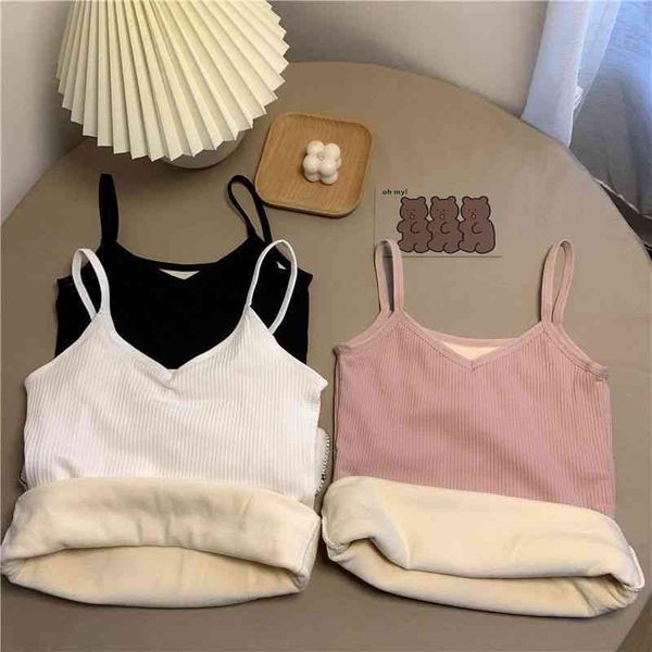 

plush thickened vest women's autumn and winter slim fit and tight bottoming sleeveless inner wearing cold proof suspender for warmth an, Black;pink